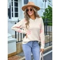 thumbnail image 4 of Womens Cute Flower Sweater Oversized Crewneck Knit Pullover Top Ribbed Knit Winter Outfits Jumper Tops White L, 4 of 8