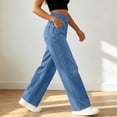 thumbnail image 5 of Womens Casual Wide Leg Jeans Pants Solid Color High Waist Trousers Flowy Loose Lightweight Pants, 5 of 5