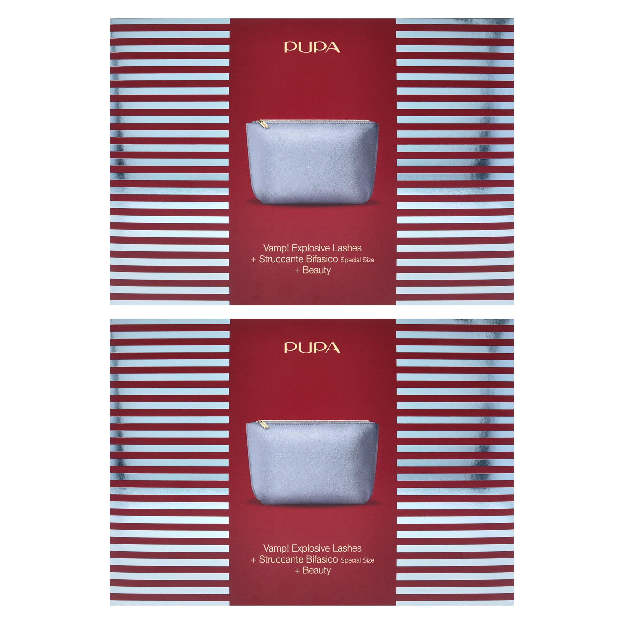 Pupa Milano Vamp! Explosive Lashes and Two-Phase Make-Up Remover Set - Pack of 2 , 3 Pc 0.40oz Vamp! Explosive Lashes - 110 Black, 1.69oz Two-Phase Make-Up Remover, Beauty Bag