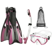 Rapido Boutique Collection Clareza Panoramic View Snorkel Mask, Adjustable Flipper Fins, Purge Valve Dry Snorkel, Adult Snorkeling Gear with Snorkel Set Travel Bag