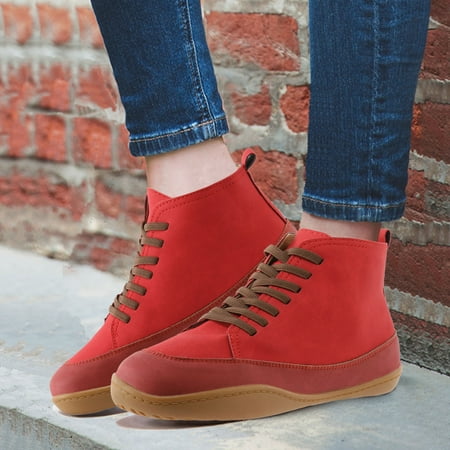 

Akiihool Women Ankle Boots Comfort Women s Work Hiking Combat Boots Lug Sole Ankle Booties Shoes (Red 8)