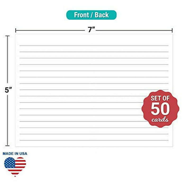 321Done Large Index Cards - Made in USA - Jumbo Size 5x7 Horizontal (Set of  50), College-Ruled Lined Notecards Double-Sided, Thick Heavy Duty