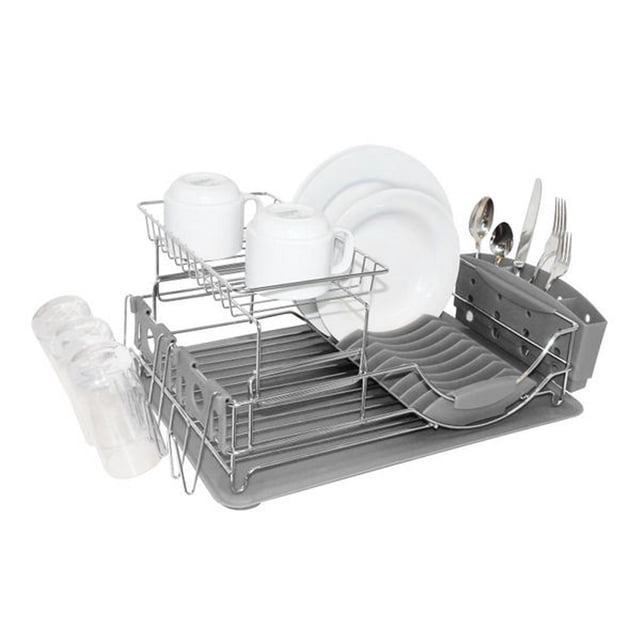 organizador para cubiertos 5 compartimentos de plástico blanco y gris
