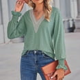 thumbnail image 4 of APEXFWDT Women's Long Sleeve V-Neck Blouses Casual Loose Lace Trim Shirt Tops Lantern Sleeves Office Work Shirt, 4 of 7