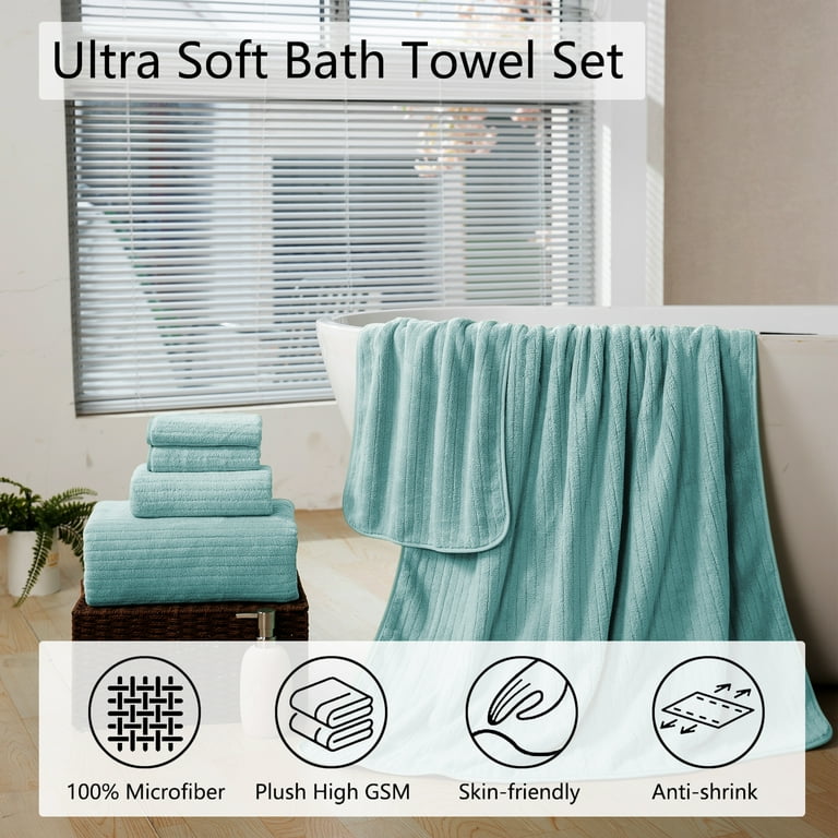 Jessy Home XXL 4 Pack Green Pine Stripe Plush Soft Bath