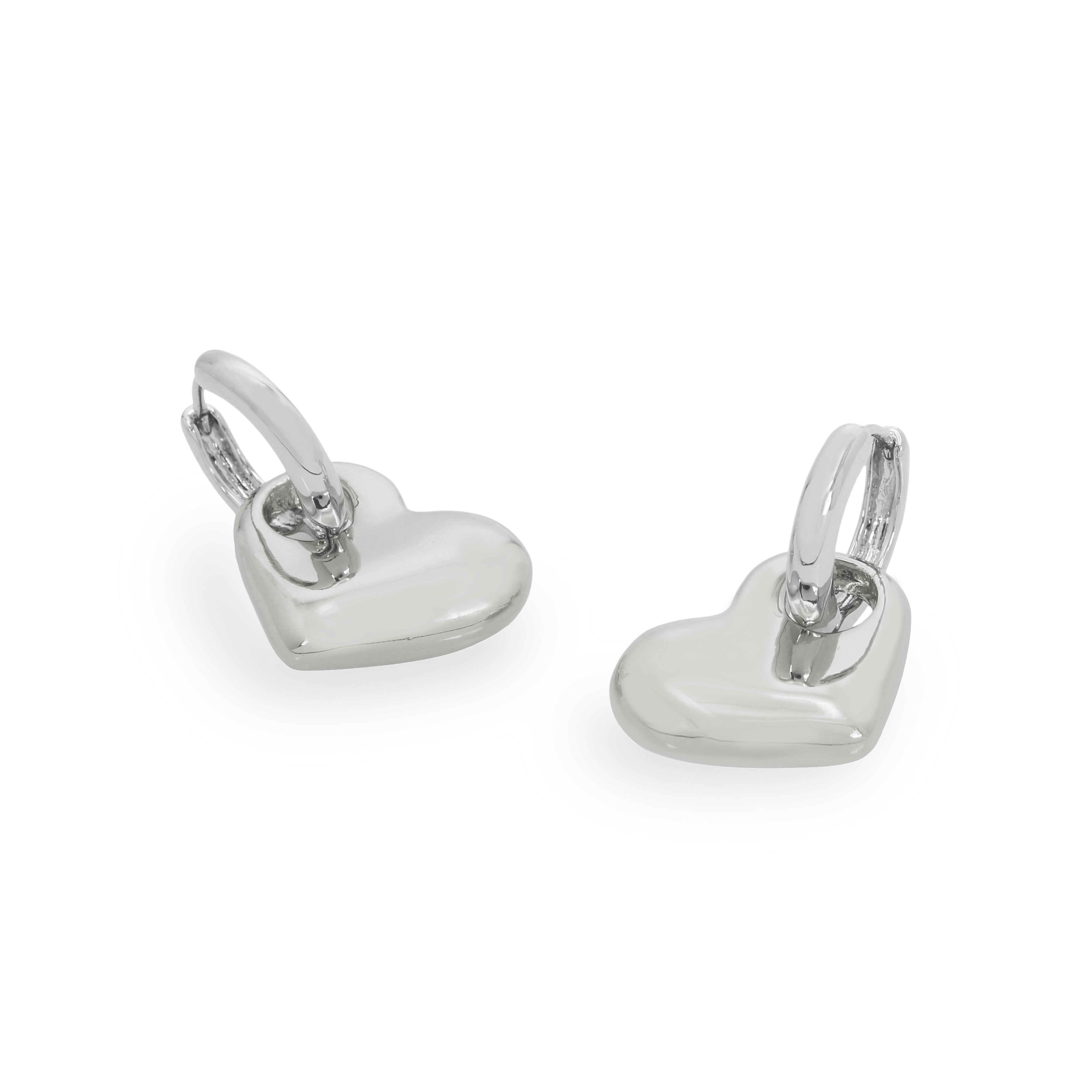 Madden NYC Women's Rhodium Heart Charm Huggie Earrings
