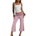 thumbnail image 7 of Inglocry Fold Over Capri Yoga Pants for Women Low Rise Wide Leg Flared Cropped Gaucho Capri Pants Summer Culottes Beach Bottoms Red S, 7 of 7