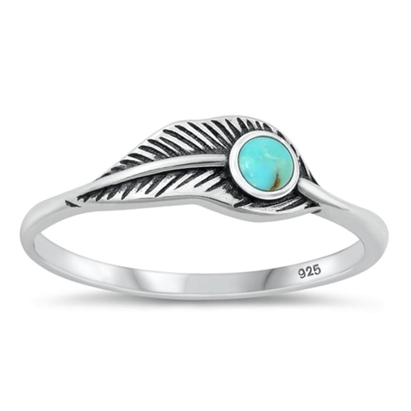 Simulated Turquoise Wholesale Feather Ring .925 Sterling Silver Band Blue CZ Female Size 8