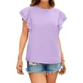 thumbnail image 3 of Ltctricy Blouses for Women Dressy Casual Layered Ruffle Short Sleeve Boat Neck Chiffon Flowy Tops Casual Loose T Shirts, 3 of 6
