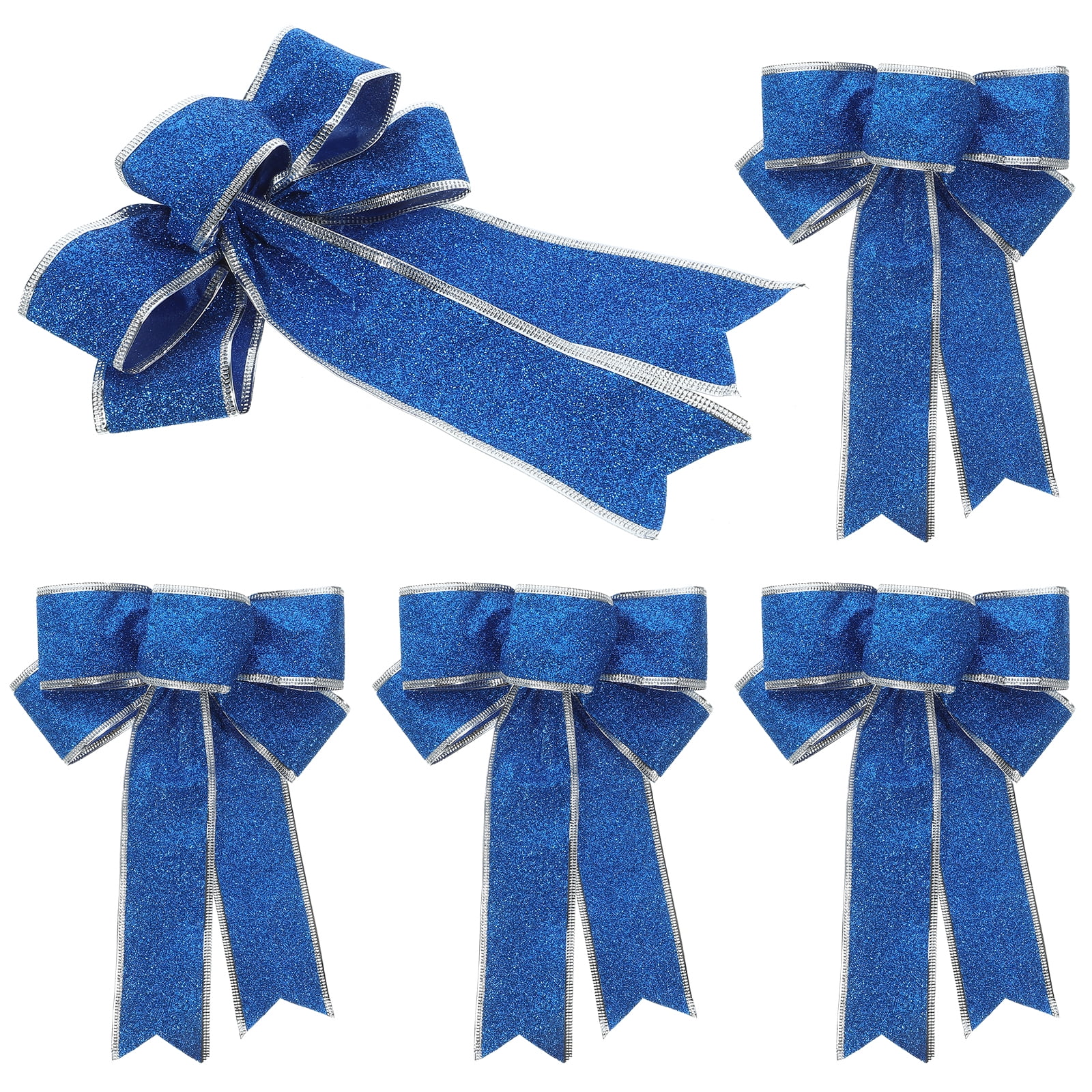 BERTDOMD 10 pcs /Pack Glittering Fabric Christmas Ribbon Bow Gift Knot Ribbon Ornaments for Christmas Tree Presents Decoration(Blue)