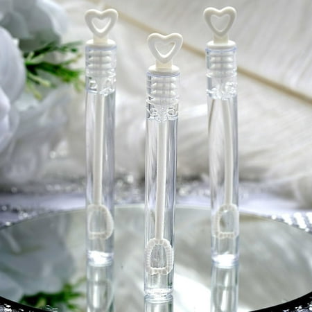 BalsaCircle 48 pcs 0.6 oz Clear Tubes White Hearts Bubble Favors - Wedding Party Gifts Decorations Accessories Supplies Wholesale