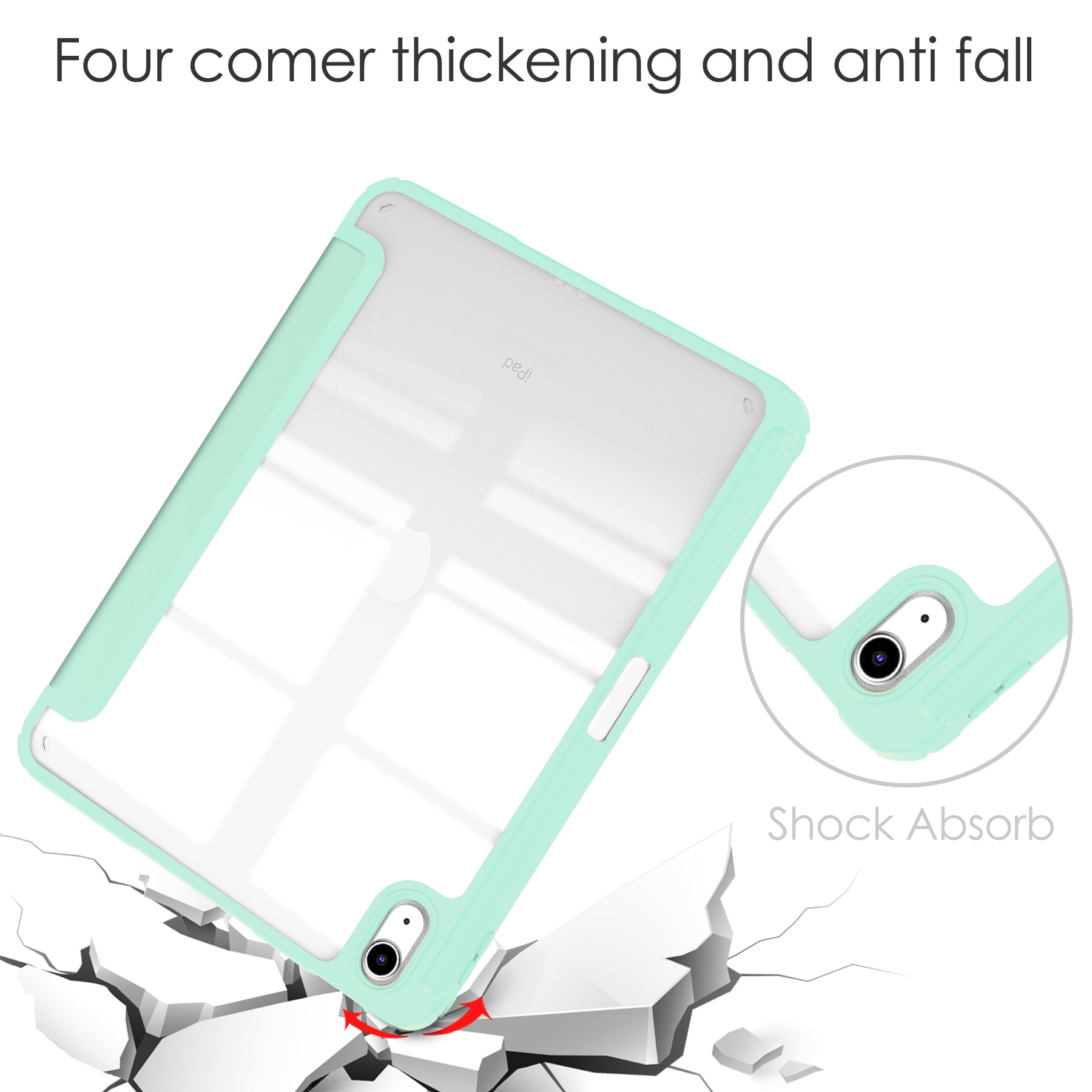 Allytech iPad 10th Generation Case with Pencil Holder, Transparent Clear Back Shell Trifold Stand Auto Sleep Wake Shockproof Drop Protective Case Cover for Apple iPad 10th Gen 2022-Mint