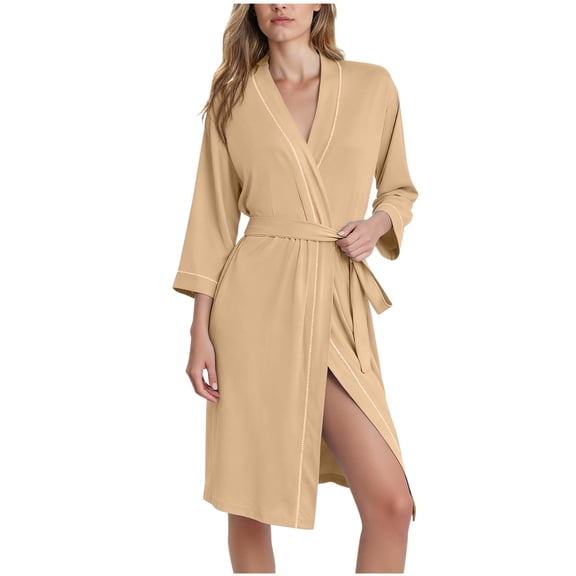 Levmjia Womens Bathrobe Sleepwear Robe Cotton Pure Color Lace Up Wrap Nightgown Soft Comfortable Lightweight Home Relaxation