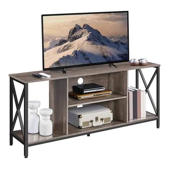 TV Stand for 65 Inch TV, Media Entertainment Center with Storage Shelves for Living Room, TV Console Table for Living Room, Taupe Wood