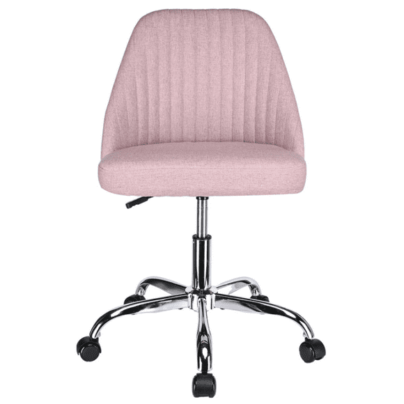 Modern Linen Fabric Mid Back Desk Chair, Height Adjustable Swivel Task Chair Cute Upholstered Home Office Armless Computer Chair