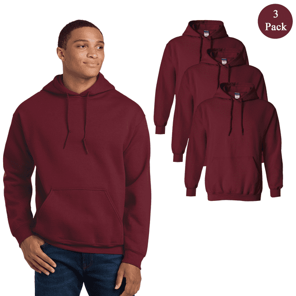 Gildan Men’s Heavy Blend Hooded Sweatshirt, Soft Fleece Pullover Hoodie, Garnet Color, 3-Pack, XL