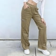 thumbnail image 6 of Miluxas Spring Wide Leg Cargo Pants for Women Loose Fit Elastic High Waisted Parachute Pants with Pockets Outdoor Sports Slacks Khaki, 6 of 8