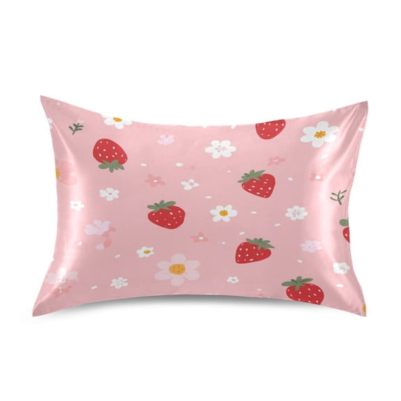 Satin Pillowcase Soft and Smooth Pillow Case for Hair and Skin Strawberry and Flowers