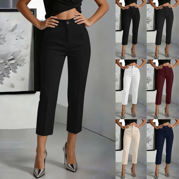 Sweatpants Womens Plus Size Capri Pants Women's Fashion Solid Color Zipper Straight Dress Pants White Xxl