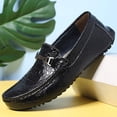 thumbnail image 3 of Brown Crocodile Embossed Leather H Buckle Driving Loafers for Men, 3 of 8
