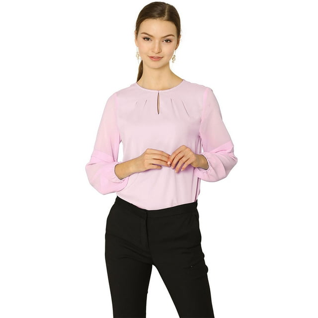 INSPIRE CHIC Blouse Élégante pour Femme de Bureau Travail à Manches Longues à Encolure Goutte d'Eau Haut Rose P