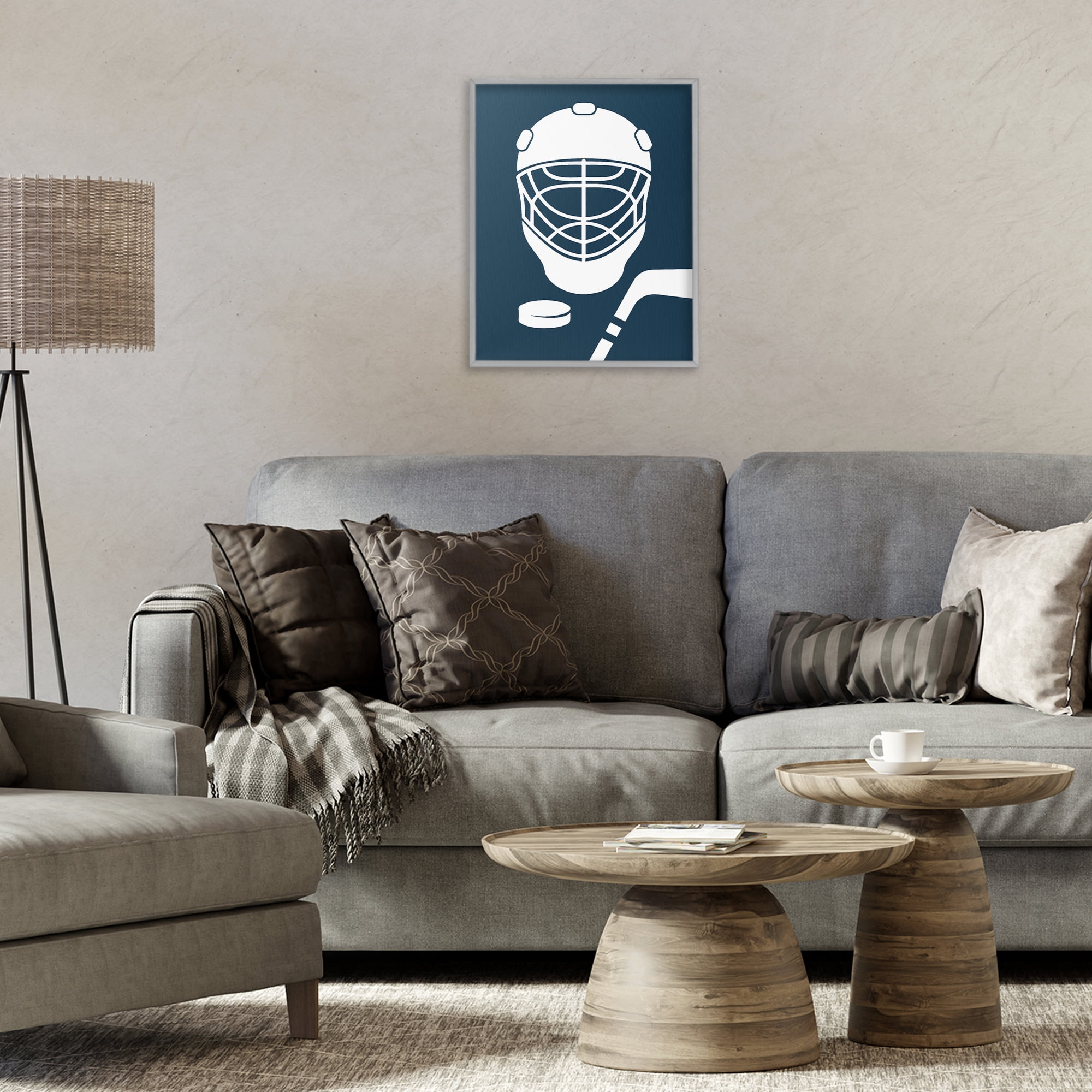 Stupell Industries Hockey Mask Blue & White Gray Framed Giclee Art, design by Melody Hogan