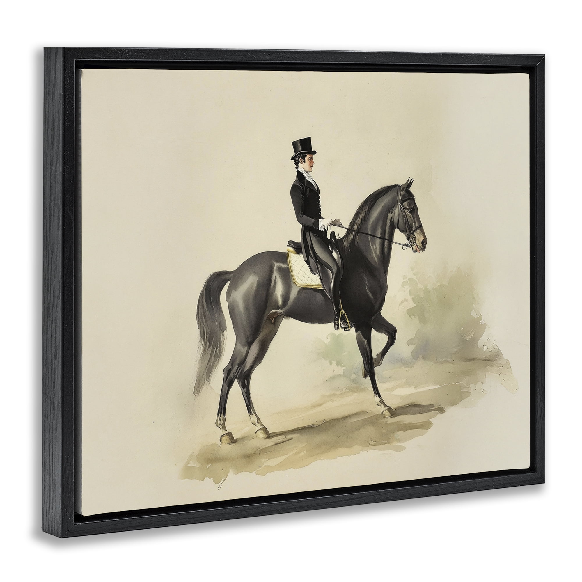 Stupell Industries Gentleman On A Horse Black Framed Floater Canvas Wall Art, design by Sisi and Seb