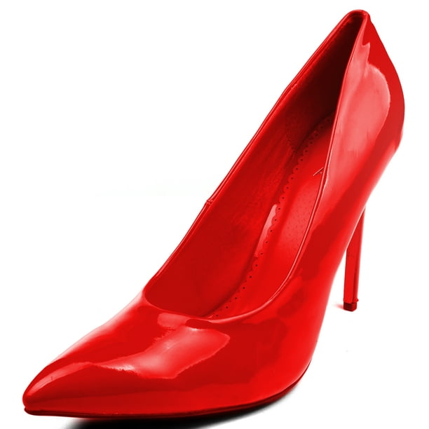 red closed toe pumps