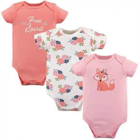 UPC: 0660168514599 | Hudson Baby Infant Girl Cotton Bodysuits 3pk  Floral Fox  0-3 Months