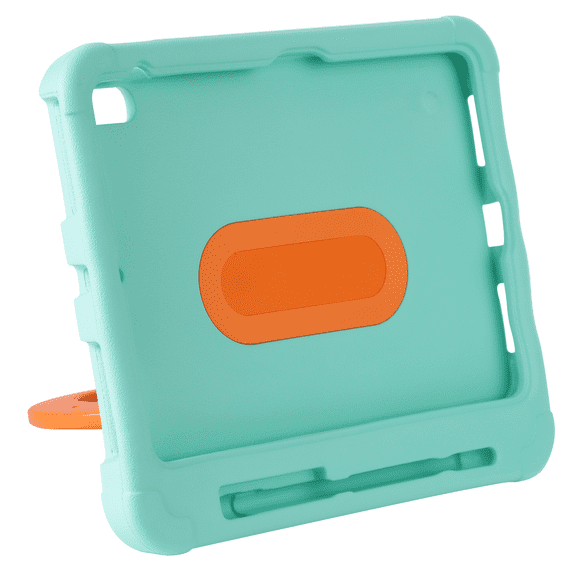 onn Kids Tablet Case with Fidget Wheel, Tablet Stand & Stylus Holder, Durable iPad Case & Tablet Holder, Fits iPad 10.2” (7th, 8th & 9th Gen) & iPad 10.9” (10th & 11th Gen), Green & Orange