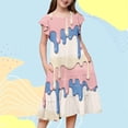 thumbnail image 2 of Tisuna Girls Summer Dress Ice Cream Print Short Sleeve Crew Neck Dresses Breathable Casual Little Girls Big Kids Holiday Casual Wear Light Pink Size 12-13 Years, 2 of 5