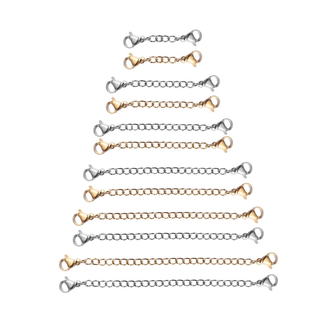 MasteelfCA 12PCS Stainless Steel Lobster Buckle Extender Chain Necklace Extension Chain for Jewelry Making DIY Craft (Silver, Golden)