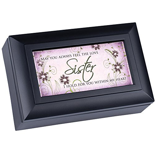 Cottage Garden Sister May You Always Feel Love Matte Black Jewelry Music Box Plays Amazing Grace