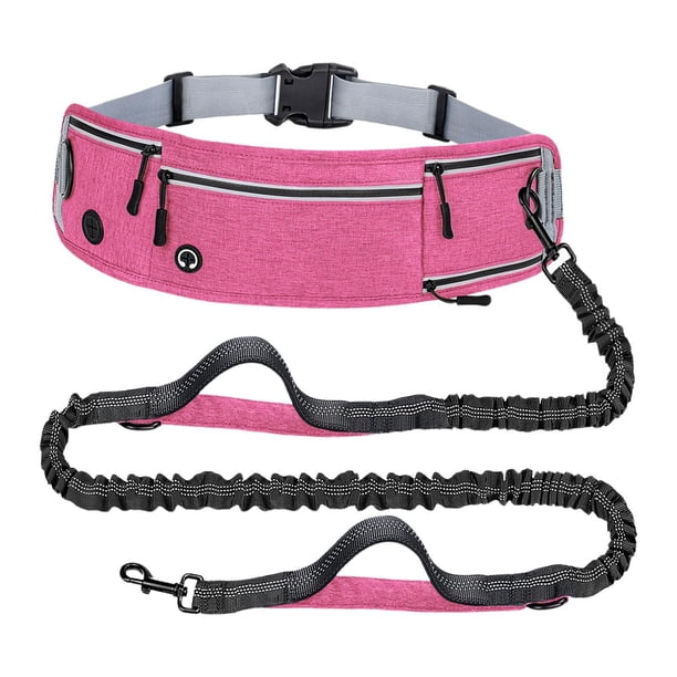 Correa para perros con manos libres y cinturón ajustable. Correa elástica cómoda para la cintura. Rosa