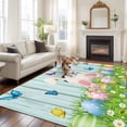 thumbnail image 2 of 5'x7' Area Rugs for Living Room Bedroom, Easter Washable Rug Carpet Runner Indoor Outdoor, Spring Easter Eggs Bunny Teal Wooden Grain Non Slip Floor Mats Area Rug for Kitchen, Nursery, 2 of 8