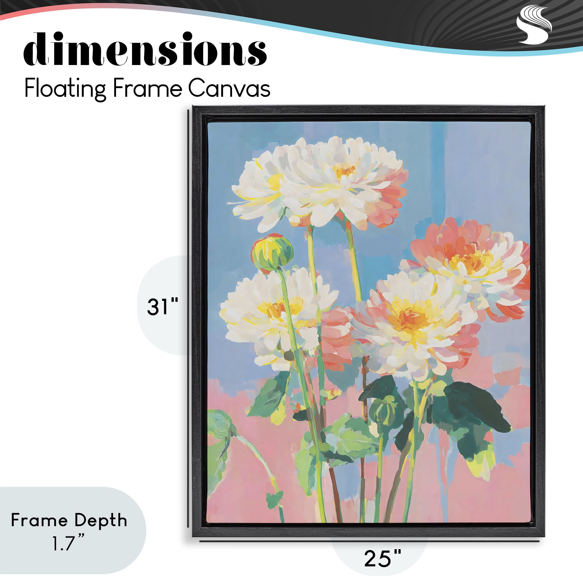 Stupell Industries Colorful Chrysanthemum Impressions Black Framed Floater Canvas Wall Art, design by Sisi and Seb