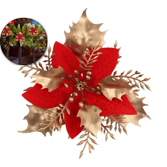 VQPeo 12 Pcs Artificial Flower, Christmas Wreath, Poinsettia Arrangement for Holiday Home Decor & Festive Table Settings