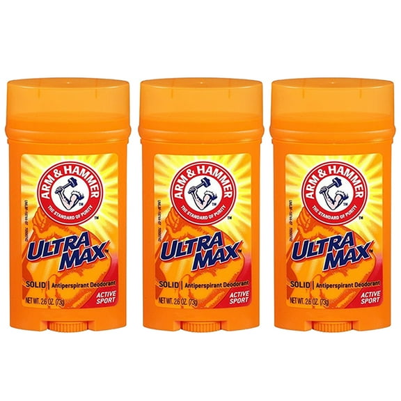 Pack of (3) Arm And Hammer Ultramax Antiperspirant Deodorant, Invisible Solid, Active Sport 2.8 oz