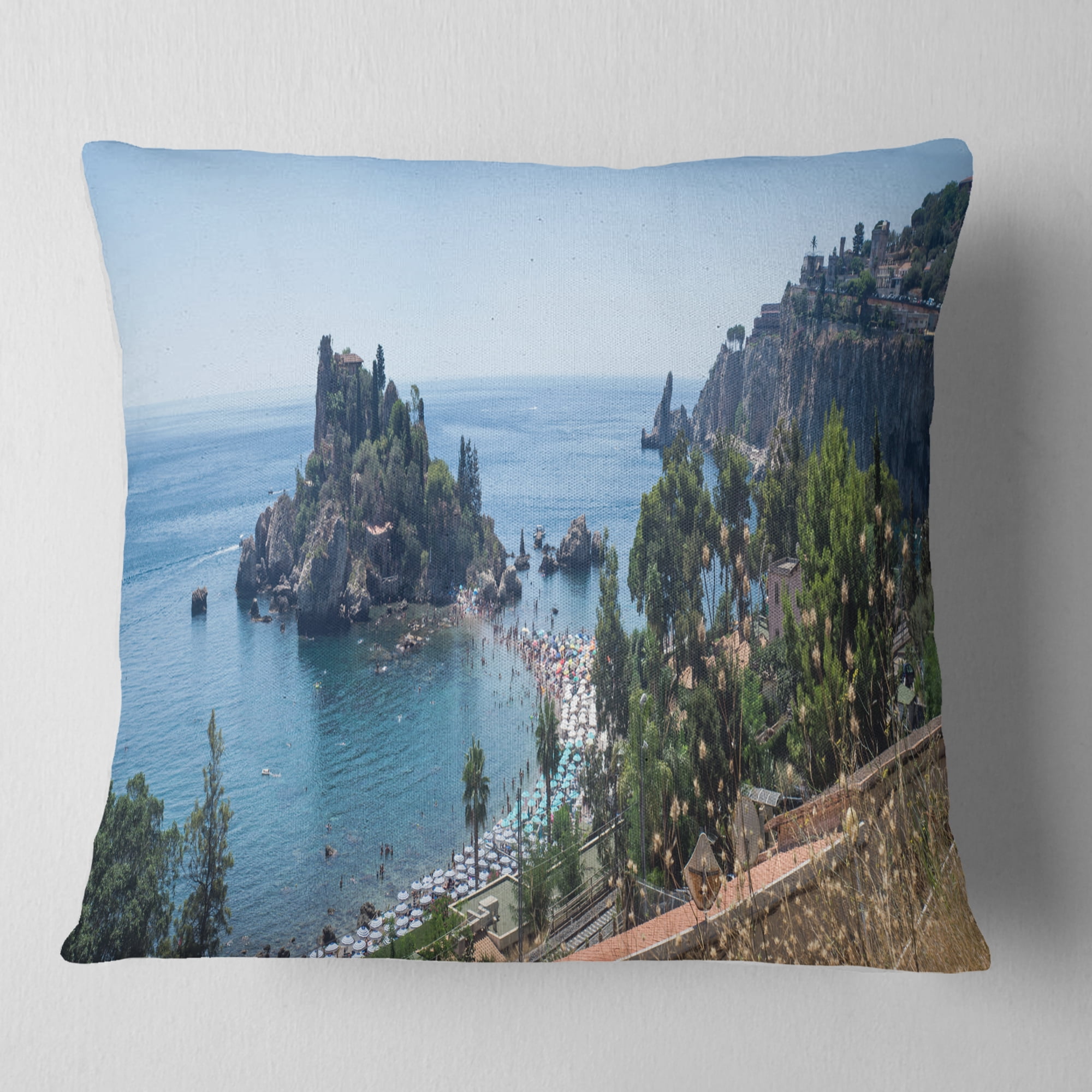 Designart Taormina Island Panoramic View - Landscape Photography Throw Pillow - 18x18