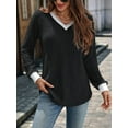 thumbnail image 6 of Women V Neck Color Block Long Sleeve Shirts-Casual Fall Light-Weight Tunic Sweaters Fashion Outfits Black S, 6 of 10