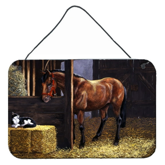 Carolines Treasures BDBA0295DS812 Horse In Stable with Cat Wall or Door Hanging Prints  8x12 multicolor