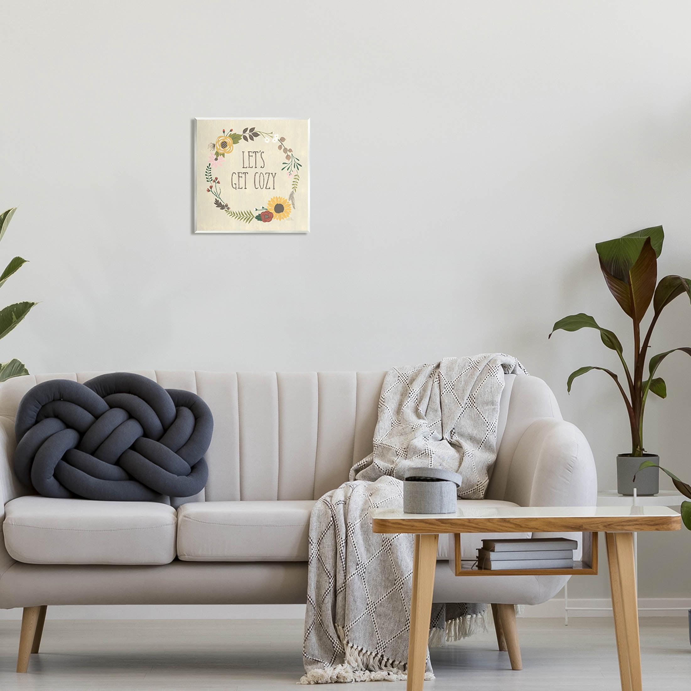 Stupell Industries Let's Get Cozy Floral Wreath Graphic Art Unframed Art Print Wall Art, Design by Laura Marshall