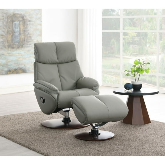 Newboti Furniture Kandoro Gray Top Grain Leather Accent Chair With Swivel & Ottoman 4587
