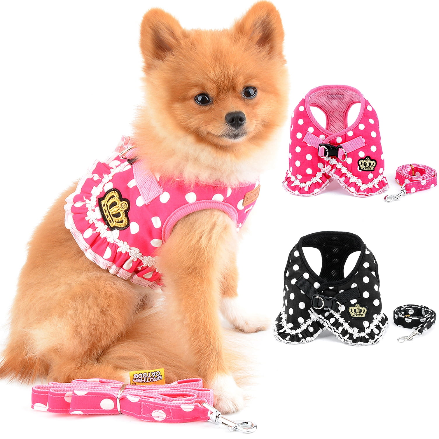 SELMAI Puppy Cat Small Girl Dog Polka Dot Vest Harness Leash Set with