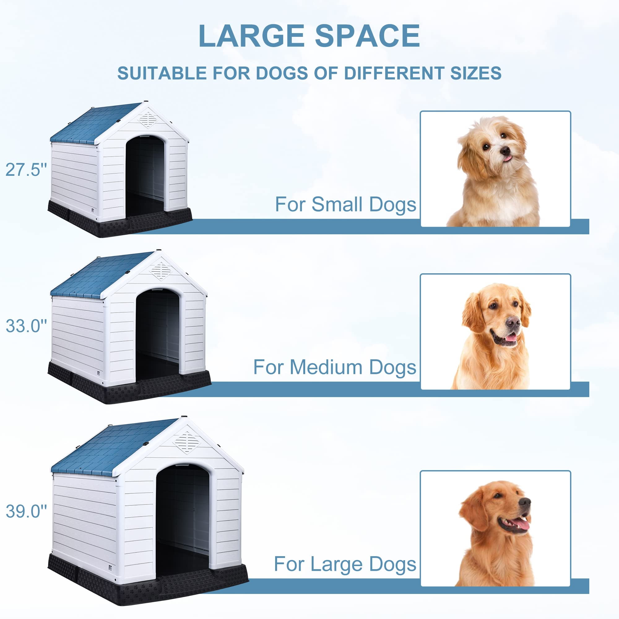 Gianna Durable Plastic Dog House, Weatherproof Insulated Kennel with Ventilation, Elevated Floor & Easy Assembly for Small to Large Dogs, 29 Inch