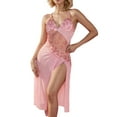thumbnail image 2 of Xysaqa Women Sexy Mesh Nightgown Chemise Slip Dress Solid V Neck Negligee Sleepwear Spaghetti Straps Sleepdress Ladies Long Maxi Dresses (Side Spilt) Summer Savings, 2 of 8
