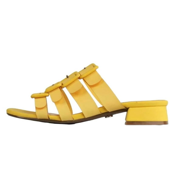 Cecelia New York Lexington Yellow Buckle Straps Open Toe Heel Slide Sandals (Yellow, 6.5)