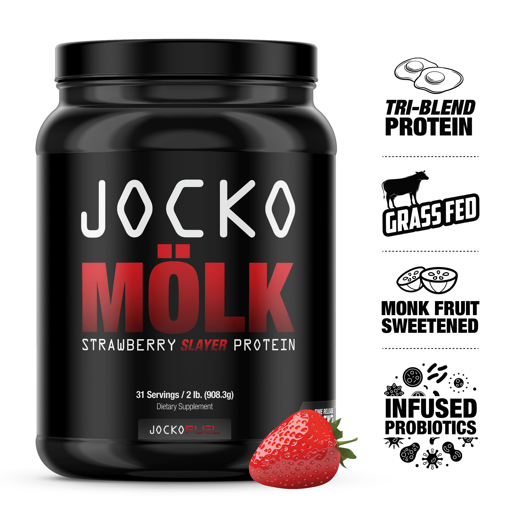 Jocko Mӧlk Protein Powder, Strawberry Slayer, 22g Protein, 2 lb.