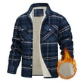 thumbnail image 2 of Men's Long Sleeve Sherpa Lined Shirt Jacket Flannel Plaid Fleece Coats Button Up Shirt Warm Winter Coat Navy XXL, 2 of 3