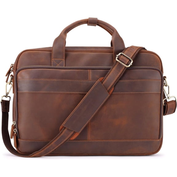 Full Grain Leather Briefcase for Men, Business Messenger Bag Laptop Attache Case, Fits 15.6 Inch